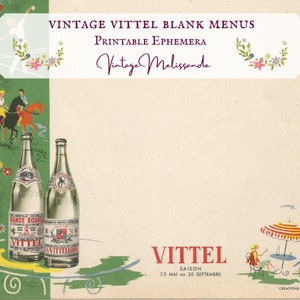 Blank Vittel menus, printable, vintage, ephemera, junk journals, craft, scrapbooks, INSTANT DOWNLOAD