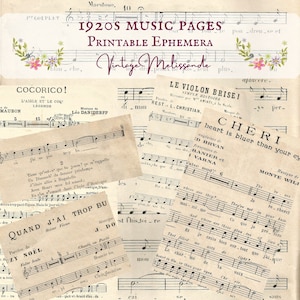 1920s French music scores, digital download, printable, vintage, ephemera, piano, journals