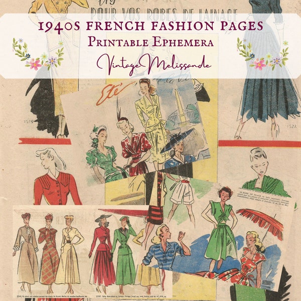 Printable 1940s French fashion magazine images, Paris style, digital, download,  ephemera, collage, journal, craft, scrapbook, vintage