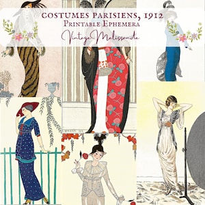 43 コスチューム パリジャンのイラスト、1912 年、フランスのビンテージ ファッション プリント、エフェメラ、コラージュ、ジャーナル、クラフト、即時ダウンロード