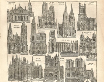 Cathedrales, 1922 Larousse dictionary, French, digital, download, ephemera, collage, journal, craft, scrapbook, vintage