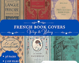 French book covers, printable, vintage, paper ephemera, digital, journal kits, INSTANT DOWNLOAD