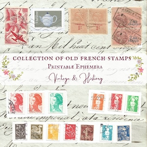 Large collection of vintage French stamps, ephemera, collage, journal, craft, scrapbook, INSTANT DOWNLOAD