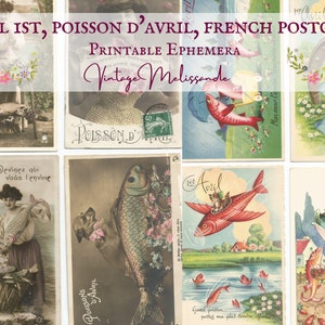 1 aprile, Poisson d'Avril Cartoline francesi d'epoca, stampabili, digitali, scaricabili, effimere, collage, diario, artigianato, album, vintage