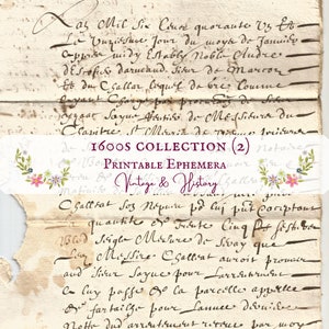 1600s collection (2), antique French papers, printable, ephemera, collage, journal, craft, scrapbooking, vintage, INSTANT DOWNLOAD