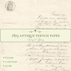1893 vintage handwritten French document, calligraphy, digital download printable historical paper ephemera, antique papers from France