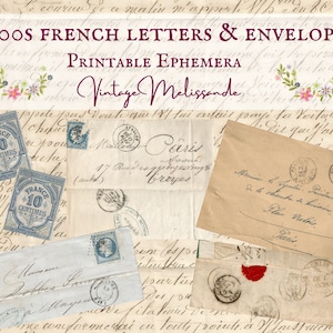 Cartas y sobres franceses del siglo XIX para imprimir, París, digital, descarga, escritura a mano, efímera, collage, diario, manualidades, álbum de recortes, vintage