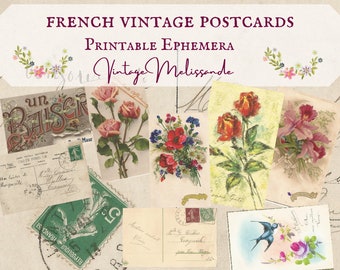 Postales francesas antiguas, sellos, imprimibles, digitales, descargables, efímeras, collages, diarios, manualidades, álbumes de recortes, vintage.