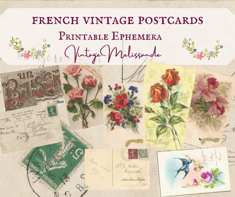 French Vintage Postcards, Stamps, Printable, Digital, Download ...