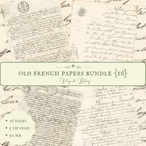 26 page bundle {16} antique handwritten French papers and manuscripts, printable paper ephemera from France, vintage, journals, downloadable