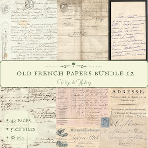 43 Seiten altes Papier, handgeschriebene französische Papiere, vintage, antik, Journals, SOFORT DOWNLOAD