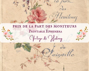 19th century French book inscription, printable, vintage, ephemera, scrapbooking, junk journals, art, INSTANT DOWNLOAD