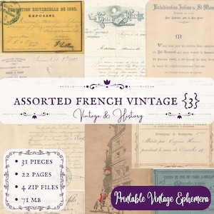 Assorted French vintage ephemera {Bundle 3}, 31 pieces,  printable, vintage, ephemera, digital, journals, INSTANT DOWNLOAD