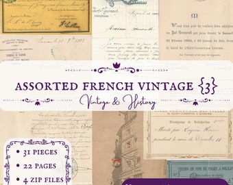 Assorted French vintage ephemera {Bundle 3}, 31 pieces,  printable, vintage, ephemera, digital, journals, INSTANT DOWNLOAD