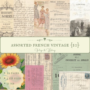 Assorted French vintage ephemera {Bundle 10}, 38 pieces, printable historical paper ephemera from France, journals, INSTANT DIGITAL DOWNLOAD