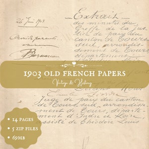 Document français manuscrit vintage de 1903, calligraphie, papier éphémère imprimable, vieux papiers de France, TÉLÉCHARGEMENT NUMÉRIQUE IMMÉDIAT