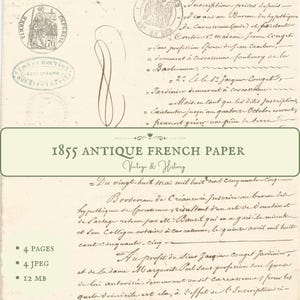1855 antique handwritten French document, calligraphy, printable paper ephemera, manuscript from France, vintage, INSTANT DOWNLOAD