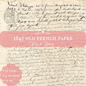 1845 antique handwritten French document, calligraphy, printable, digital ephemera, old papers from France, vintage, INSTANT DOWNLOAD