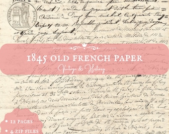 1845 antique handwritten French document, calligraphy, printable, digital ephemera, old papers from France, vintage, INSTANT DOWNLOAD