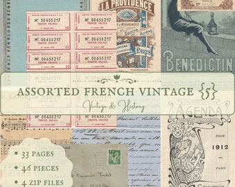 Assorted French vintage ephemera {Bundle 5}, 46 pieces, printable paper ephemera from France, journals, shabby deco INSTANT DIGITAL DOWNLOAD