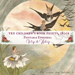 Colección de 10 imágenes clásicas infantiles francesas, impresiones de libros, siglo XIX, Petit Journal des Enfants, enmarcado, DESCARGA INSTANTÁNEA