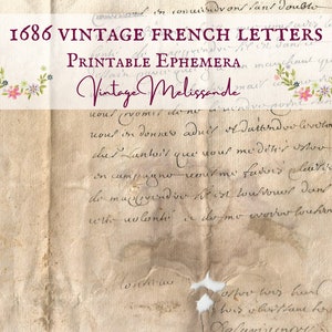 1686 French letters, printable, vintage, ephemera, digital, journals