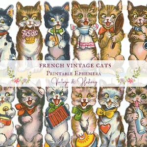 Cromos de gato do século XIX, petit chatons, vintage francês para impressão, efêmeras, recortes, scrapbooking, artesanato, diários, DOWNLOAD INSTANTÂNEO