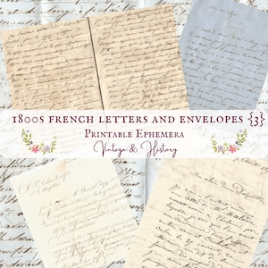 Cartas y sobres franceses del siglo XIX, paquete 3, digital, escritura a mano, efímera, collage, diario basura, manualidades, vintage, descarga instantánea