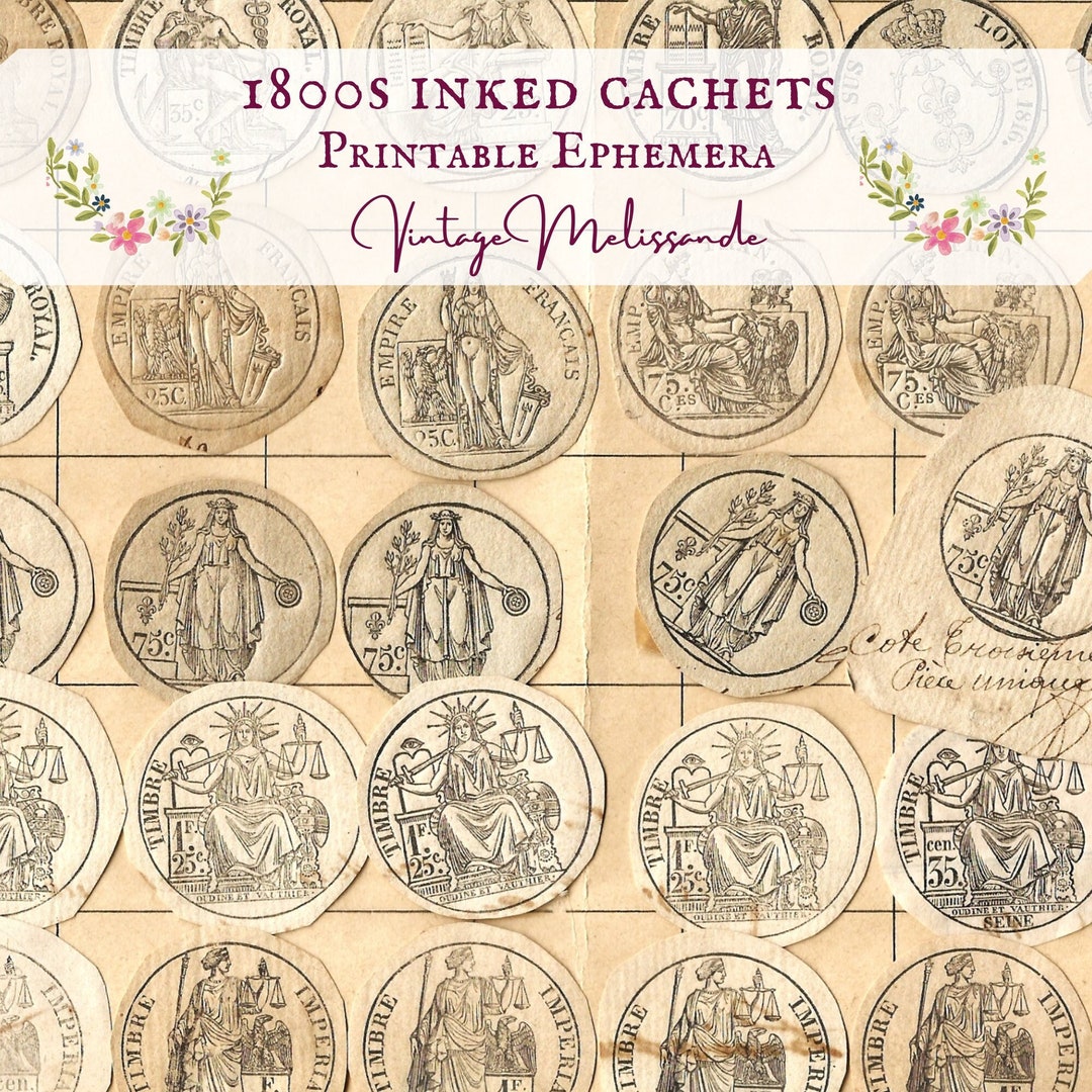 Printable 1800s French Cachets, Ink Seals, Digital Download, Ephemera, Collage, Journal, Craft