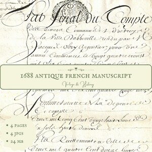 1688 antique handwritten French document with beautiful calligraphy, printable paper ephemera, manuscript from France, digital download
