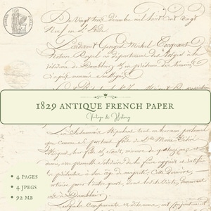 1829 antique handwritten French document, calligraphy, printable paper ephemera, manuscript from France, vintage, INSTANT DOWNLOAD