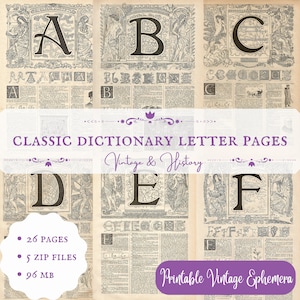 Buchstabe, klassischer Stil, französisches Wörterbuch der 20er Jahre, Alphabet, digital vintage, bedruckbares Papier Ephemera, SOFORT-DOWNLOAD