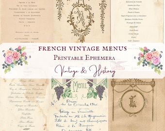 French vintage menus, printable, vintage, ephemera, digital, journals, INSTANT DOWNLOAD