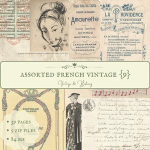 Assorted French vintage ephemera {Bundle 9}, 54 pieces, printable paper ephemera from France, journals, shabby deco INSTANT DIGITAL DOWNLOAD