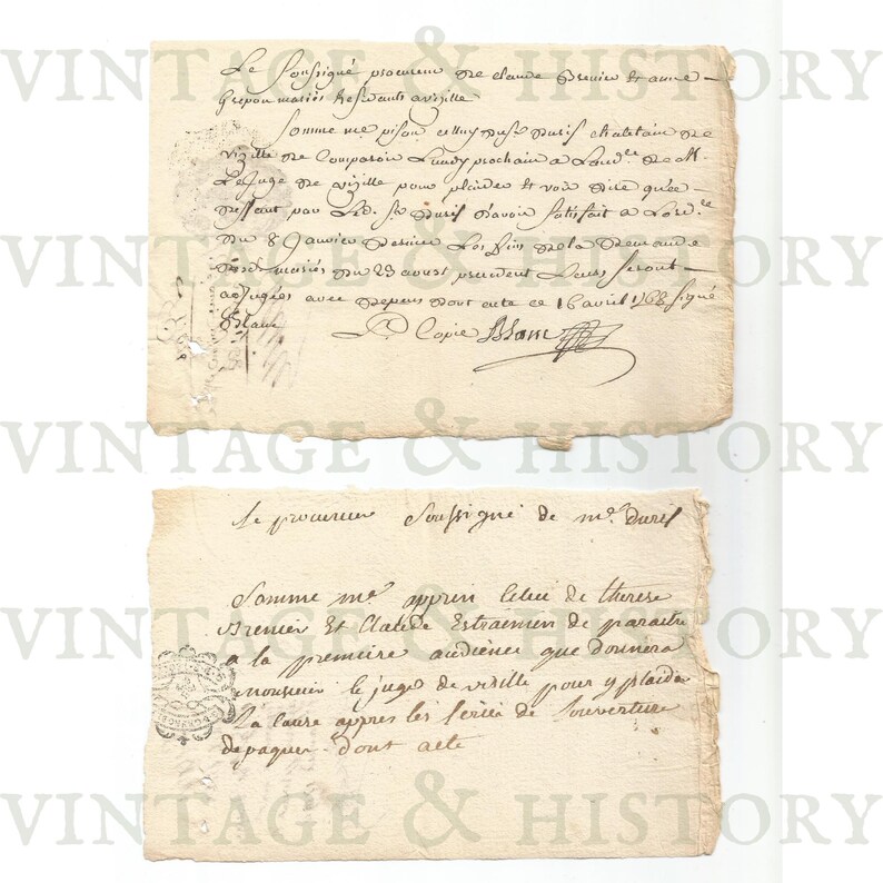 18th Century Antique French Receipts and Notes, 1700s Paper Ephemera ...