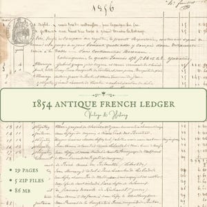 1854 French register or ledger document, 19 pages, handwritten printable paper ephemera from France, antique papers, digital download