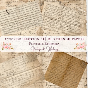 1700s, 11 page bundle {1}, French papers, handwritten, calligraphy, printable, vintage, ephemera, digital, journals, INSTANT DOWNLOAD