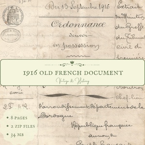 1916 vintage handwritten French document, calligraphy, printable paper ephemera, old papers from France,  INSTANT DIGITAL DOWNLOAD