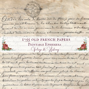 1755 French papers, handwritten, calligraphy, ink stamp, printable, vintage, ephemera, journals, INSTANT DOWNLOAD