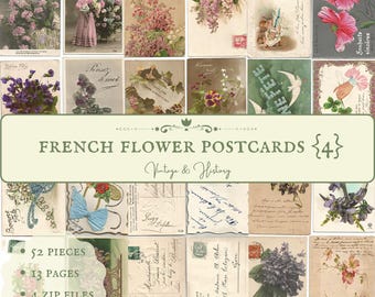 Postales de flores francesas {4}, principios del siglo XX, efímeras de papel imprimibles de Francia, vintage, collage, diarios, álbumes de recortes, DESCARGA INSTANTÁNEA