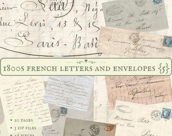 1800s collection {5} of antique French letters and envelopes, printable historical paper ephemera from France, digital downloads for journal