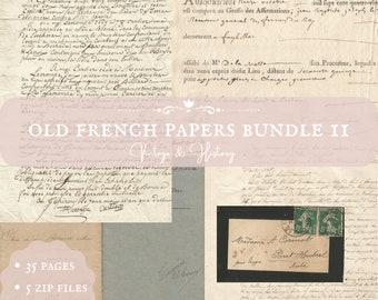 35 page bundle {11} old French papers, handwritten, calligraphy, printable, vintage, ephemera, digital, journals, INSTANT DOWNLOAD