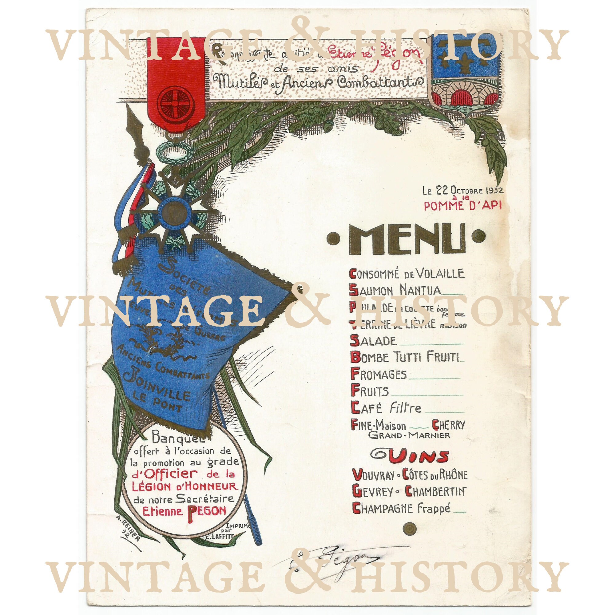 French Vintage Menus, Printable, Vintage, Ephemera, Digital, Journals ...