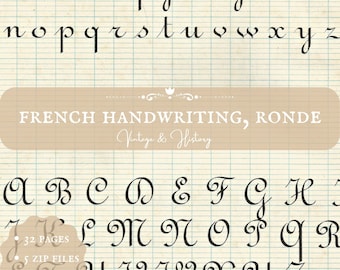 French handwriting schoolbook, écriture ronde française, printable, vintage, paper ephemera, digitals, journal kits, INSTANT DOWNLOAD