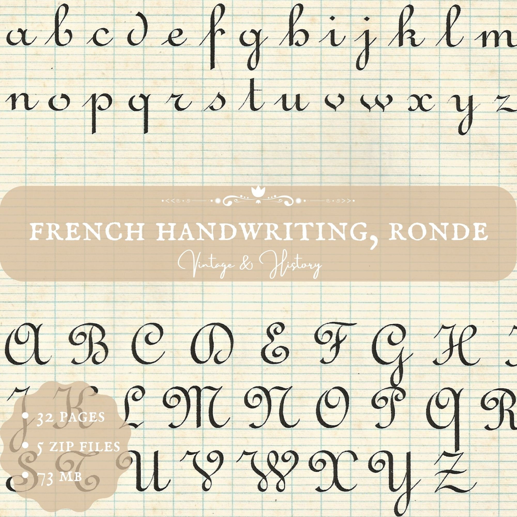 French Handwriting Schoolbook, écriture Ronde Française