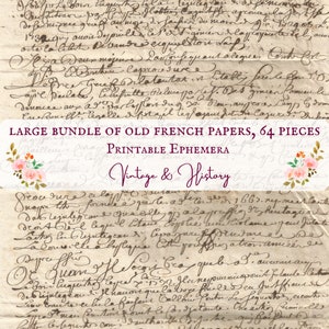 64-seitiges Paket alte französische Papiere, handgeschrieben, Kalligrafie, bedruckbar, Vintage, Ephemera, digital, Journals, INSTANT DOWNLOAD