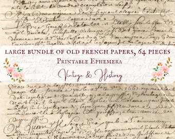 64 page bundle {8} old French papers, handwritten, calligraphy, printable, vintage, ephemera, digital, journals, INSTANT DOWNLOAD