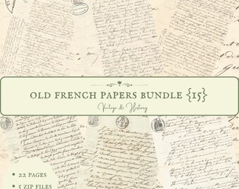 Peut inclure: Un pack de papiers numériques avec 22 pages de papiers français vintage. Les papiers sont dans un style vieilli avec du texte manuscrit et des timbres. Le pack comprend 5 fichiers zip et fait 87 Mo.