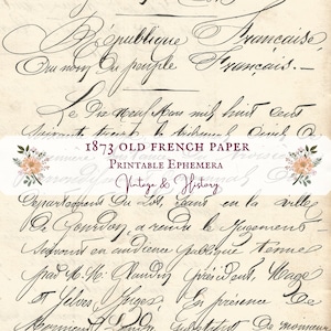 1873 französisches Papier, Vintage, bedruckbar, digitales Ephemera, Collage, Journal, Handwerk, Scrapbooking, INSTANT DOWNLOAD