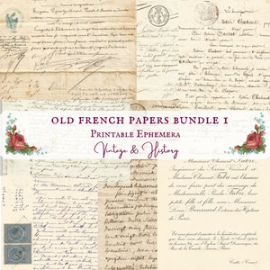 15 page bundle, 1800s French paper, handwritten, calligraphy, printable, vintage, ephemera, digital, journals, INSTANT DOWNLOAD